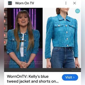 L'AGENCE Women's Size XL Caribbean Blue Kasey Multi Tweed Blazer Jacket $575
